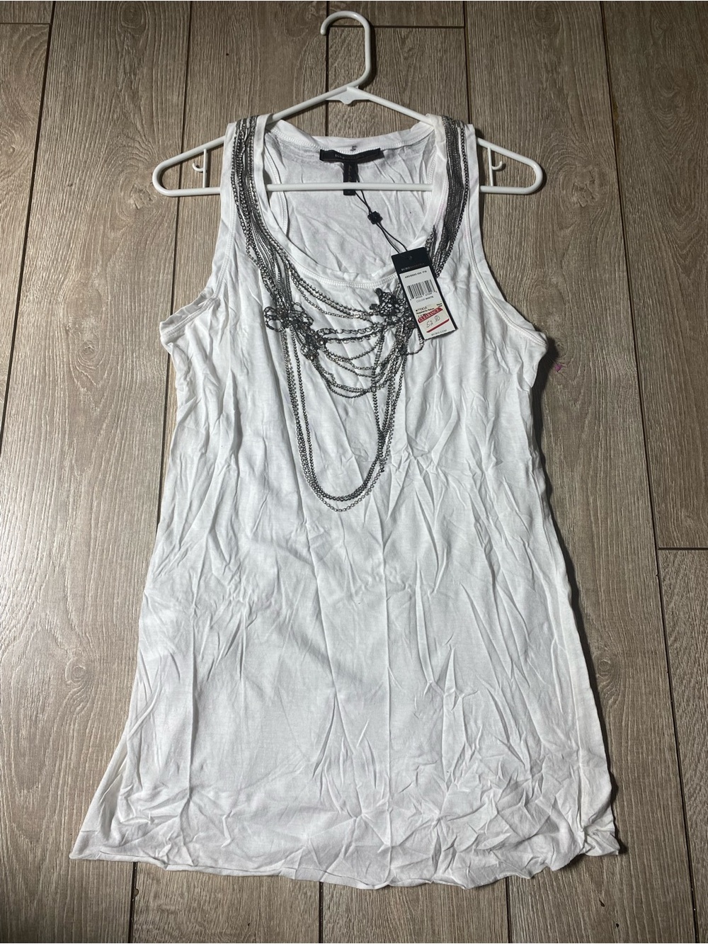 BCBGMAXAZRIA Necklace Embellished Chain Tank Top White NWT